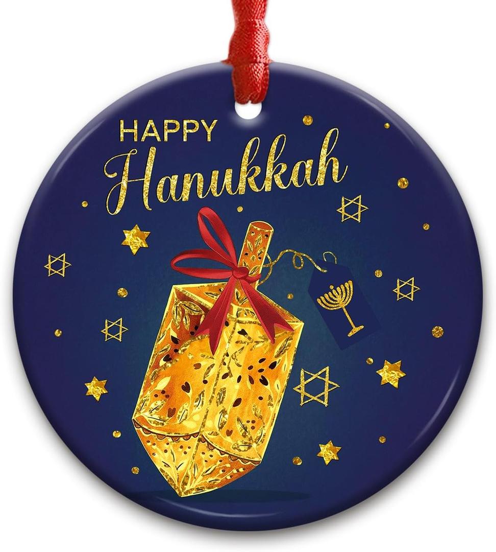 CHOANG Happy Hanukkah Ornament 2025 - Ceramic Jewish Holiday Keepsake for Men Women, Hanukkah Decorations for Home, Christmas Tree Hanging Gift, Jewish Chanukkah Decor