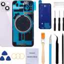 Rear Back Glass Replacement for iPhone 14 6.1-inches with + Pre-Installed Plate and Camera Frame and Lens + Reparing Tool Kit (Purple)