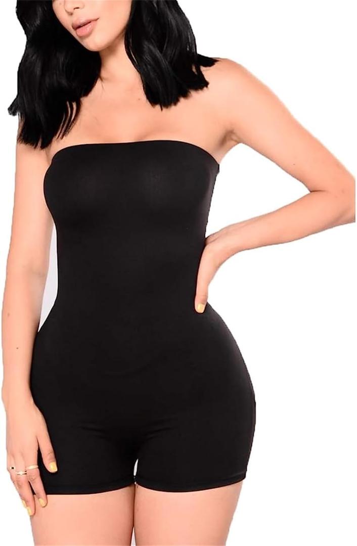 Women Sexy Strapless Bodycon Short Bodysuit Playsuit Strapless Tube Top Romper One Piece Solid Color Jumpsuit Pants Outfit (Small, Black) Women Sexy Strapless Bodycon Short Bodysuit Playsuit Strapless Tube Top Romper One Piece Solid Color Jumpsuit Pants Outfit (Small, Black)