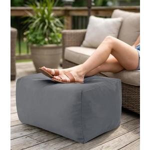 Outdoor Patio Bean Bag Ottoman - Small Beanbag Foot Rest Pouf Rectangular with Shredded Foam Filling, Splash-Proof Detachable Zipper Cover for Relaxing, Gray