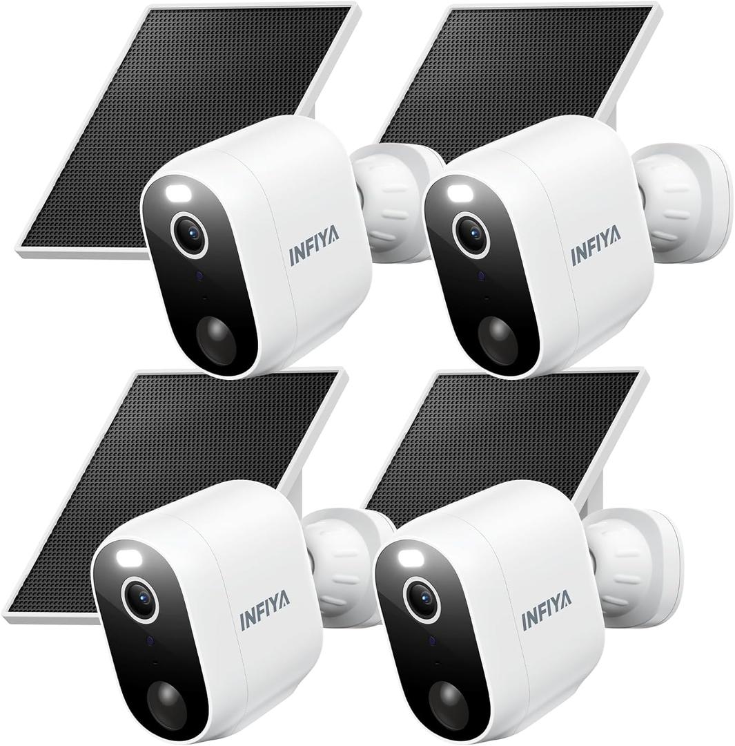INFIYA Security Cameras Wireless Outdoor-Solar & Battery Powered 2K 2.4G Cameras for Home Security, Instant Alert, AI Human Detection, Color Night Vision, 2-Way Talk, SD Storage, Work with Alexa, Z1 4P