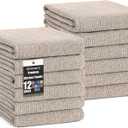 Homaxy Premium Kitchen Towels(18x 28, 12 Pack), Large Cotton Kitchen Hand Towels, Flat and Terry Dish Towels, 380 GSM Highly Absorbent Tea Towel Set with Hanging Loop, Khaki