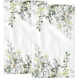 Spring Green Leaves Flora Hand Towels for Bathroom Set of 2, Eucalyptus Branches Soft Highly Absorbent Face Towel, Microfiber Hand Towels for Kitchen Bath Dish Towels Hotel Spa Gym Home Decorations