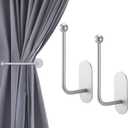 CroBlissful 2 Pcs Adhesive Curtain Holdbacks No Drill Curtain Holdbacks Curtain Tie Backs Retro Window Hook for Drapes Home Decor (Silver)