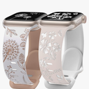 Wearlizer 2 Packs Floral Engraved Compatible with Apple Watch Bands 42/41/40/38mm Women, Cute TwoTone Flower Soft Silicone Strap for iWatch Series 11 10 9 8 7 6 5 4 3 SE/Ultra 3 2 1Variation 3