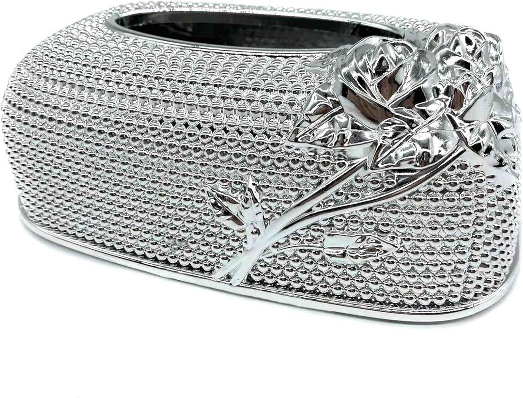 Victorian Decor Tissue Box Cover Rectangular, Silver Plastic Tissue Holder, for Napkin Holder Home Decor for Bathroom, Bedroom, Living Room, Office