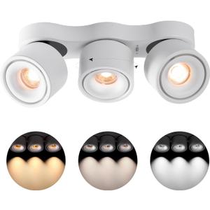 Ceiling Spot Lights Indoor, Ceiling Accent Lights, 3000-6000K Selectable, 30W LED Spot Lights, CRI 98, 220 Directional, White Adjustable accent lights for Living Room Hallway Gallery ( Three-Head)