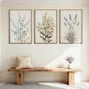 Anyzal Extral Large Botanical Framed Wall Art 24x36 Inch Neutral Floral Canvas Wall Decor Minimalist Beige Wildflower Painting for Living Room Bedroom Dining Room Set of 3