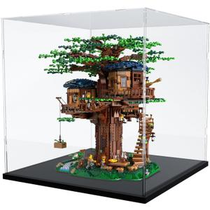 Choowin Large Acrylic Display Case for Lego Ideas Tree House 21318 & Piano 21323 - Thickened Clear Acrylic Display Box for Collectibles - Dustproof, Assemble, Black Base