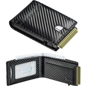 furid Card Wallet For Men Slim: Smart Wallet - Rfid Minimalist Front Pocket with ID Window Pop Up Wallet Gift For Male (Black Carbon)