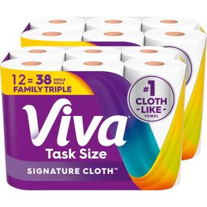 Viva Signature Cloth Paper Towels, Task Size, 12 Family Triple Rolls, 141 Sheets per Roll 
