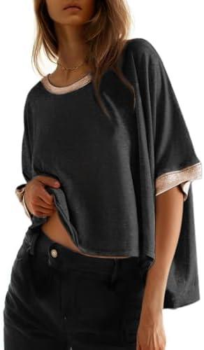 Dokotoo Summer Shirts 2026 Womens Solid T Shirts for Women Loose Oversized Tops Basic Tee, Medium