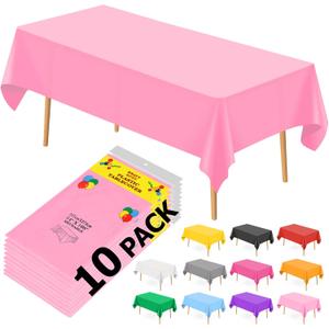 10 Pcs Plastic Tablecloth, 54 * 108 Inch Disposable Tablecloths for Rectangle Tables, Pink Table Cover for Christmas Party, Birthday Party, Wedding Decorations