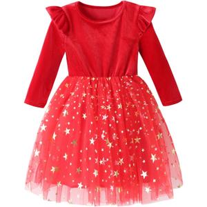 Baby Girls Tutu Dress Long Sleeve Toddler Sleeveless Dresses Infant Tulle Sundress (6 Years, Velvet-Red)