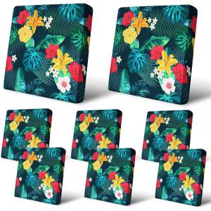 PickyNproud 8Pcs Patio Cushion Covers Stretch Outdoor Couch Cushions Slipcovers Replacement Washable Furniture Protector with Elastic Bottom Sofa Chair Seat Cover, Floral Leaves