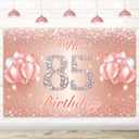 Happy 85th Birthday Banner Backdrop - 85 Birthday Party Decorations Supplies for Women or Men - Rose Gold 4 x 6ft