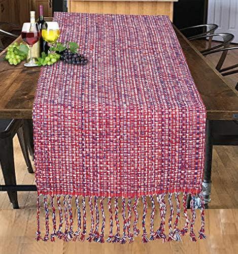 Urban Villa Table Runner 100%Cotton Two Tone Tablerunner Home Kitchen Dining Dcor Table Runner 14''x72''Red/Blue/White Table Runner with Fringes Cocktail Party Wedding BBQ's Everyday Use Table Runner