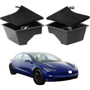 Tesla Model 3 Highland Trunk Organizer Storage Box with Cover Tesla Model 3 Accessories Model 3 Storage Bins with Lid Fit Tesla Model 3 Highland 2024 2025 (2 Pack) (Black)