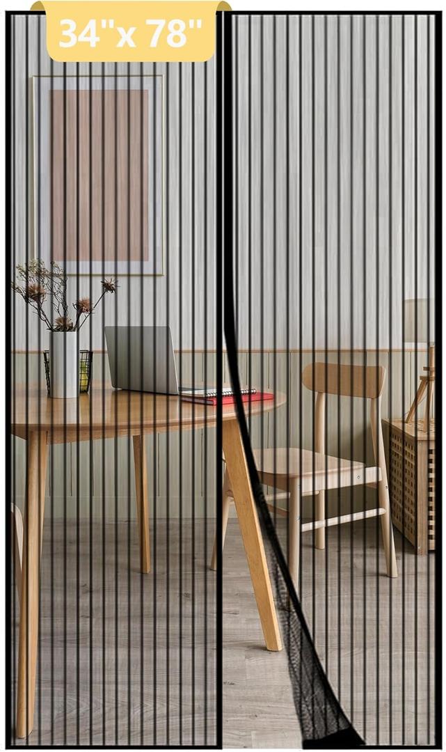 Magnetic Mesh Screen Door Curtain,Heavy Duty Polyester Material,Hands Free Entry and Self Sealing Design Keep Bugs Out, Pet and Kid Friendly,Easy Install,Black(34" x 78")