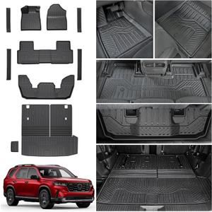 Floor Mats for 2023-2025 2026 Honda Pilot, Cargo Mat with Backrest Mat All Weather TPE Cargo Liner Replacement Protection for 2025 Honda Pilot Accessories Door Sill Guards