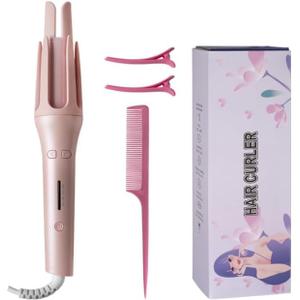 Automatic Curling Iron, Auto Hair Curler, Anti-Tangle Rotating Curling Iron Wand with 4 Temperature & 3 Timer, Automatic Shut-Off, Detangle & Scald-Free, Fast Heating for Hair Styling (Pink)