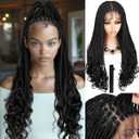 WIGER French Curl Braid Wigs 28 Inches Full Lace Goddess Braid Wig with Curly Ends Natural Black Handmade Synthetic Hair Lace Frontal Wig for African American Women