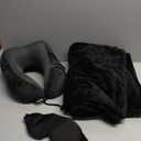 Travel Pillow and Blanket Set Neck Pillows Travel Essentials with Sleep Mask for Airplane Car Memory Foam Black