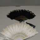 Barydat 12 Sets Marabou Feather Fan Bulk 20s Folding Fan Wedding Party Favor Lace Vintage Embroidered Flapper Costume Women Dancing Party (White, Black)