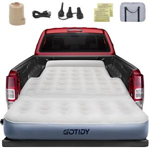 Short Truck Bed Air Mattress 5-5.5ft for Mid-Size Pickup with Tailgate Extension, Truck Bed Mattress for Tacoma Jeep Gladiator JT, Wired Air Pump, Oversized Carry Bag, Integrated Pillow