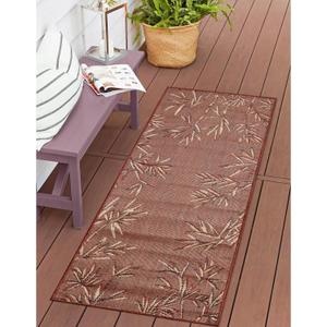 Liora Manne Carmel Indoor/Outdoor Power Loomed Synthetic Blend Low Profile Area Rug - Transitional Border Botanical Leaf Decorative (Bamboo Border Chili) (1'11" x 4'11") (1'11" x 4'11" (Runner))