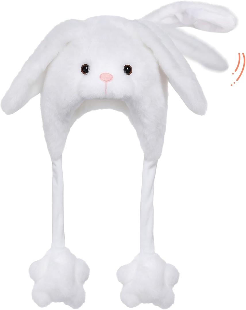 Animal Hat with Moving Ears Jumping Pop Up Beating Plush Cap Holiday Cosplay Dress Up Crazy Funny Gift for Kids