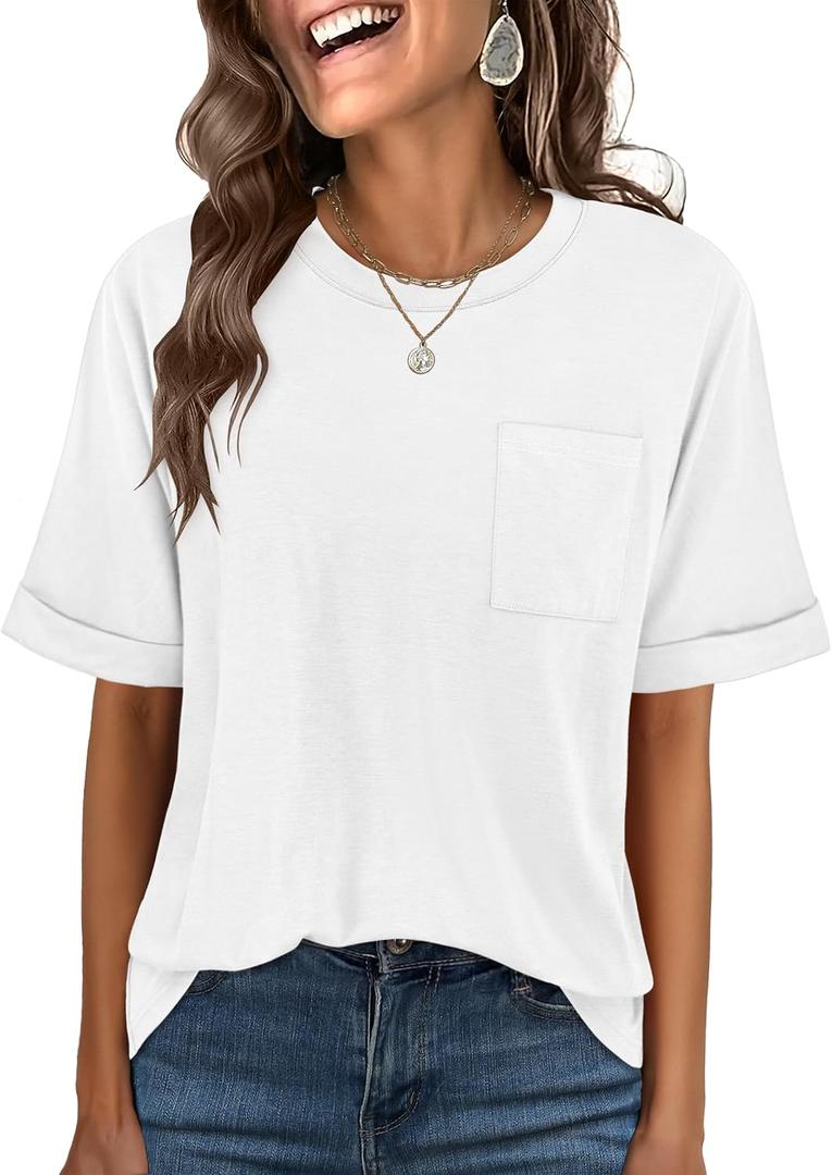 ANRABESS Women Oversized T Shirts Short Sleeve Summer Casual Loose Top Basic Tee with Pocket (XL)