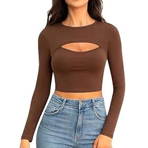 CLOZOZ Cut Out Tops for Women Sexy Crewneck Crop Top Slim Fitted T-Shirts Going Out Tops Size XL