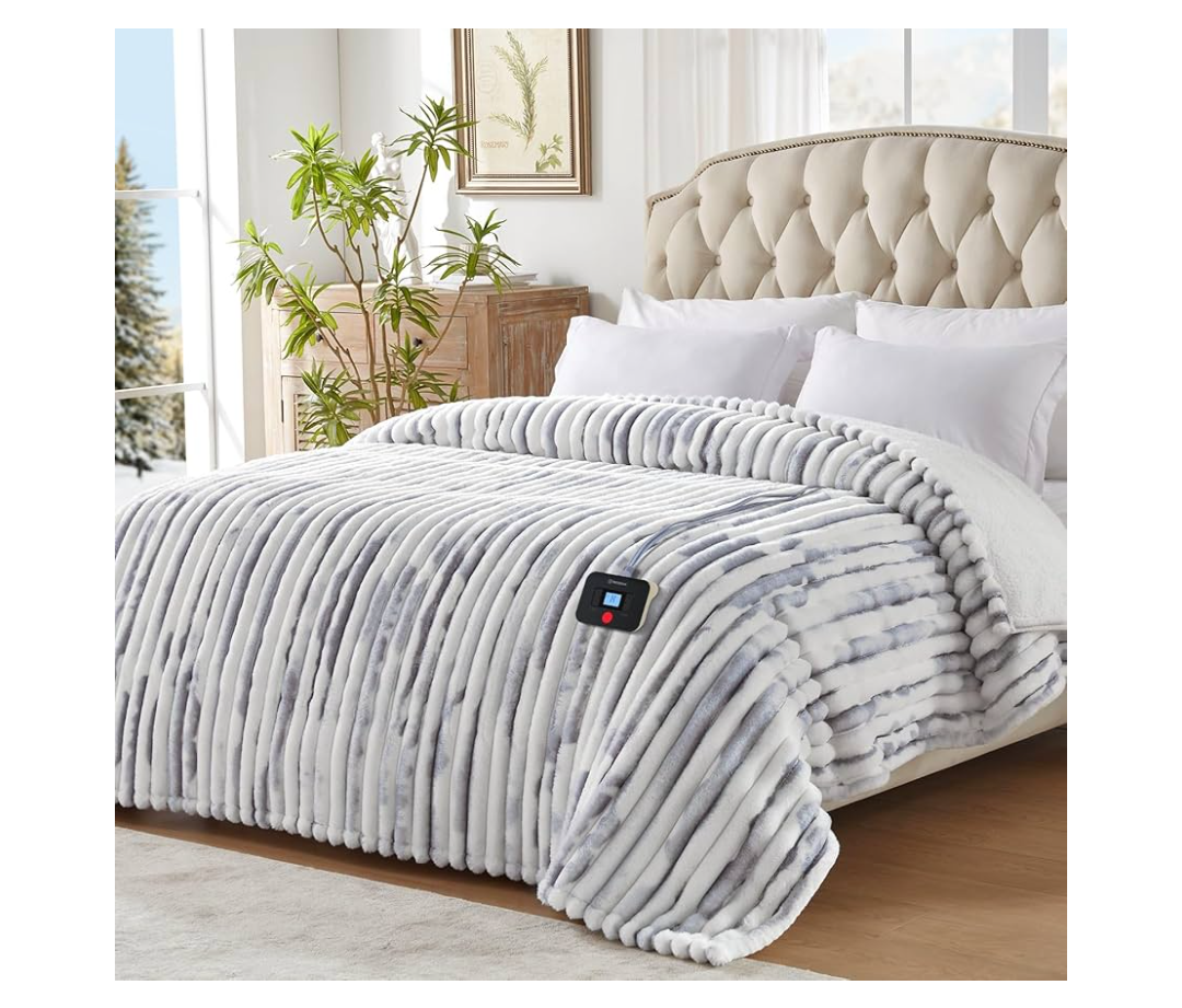 Westinghouse Electric Blanket Queen Size, Soft Luxury Faux Fur & Sherpa Heated Blanket with 10 Heating Levels & 1-12 Hours Auto Off, Fast Heating Blanket, Machine Washable, 84x 90 Inch Blue Gray