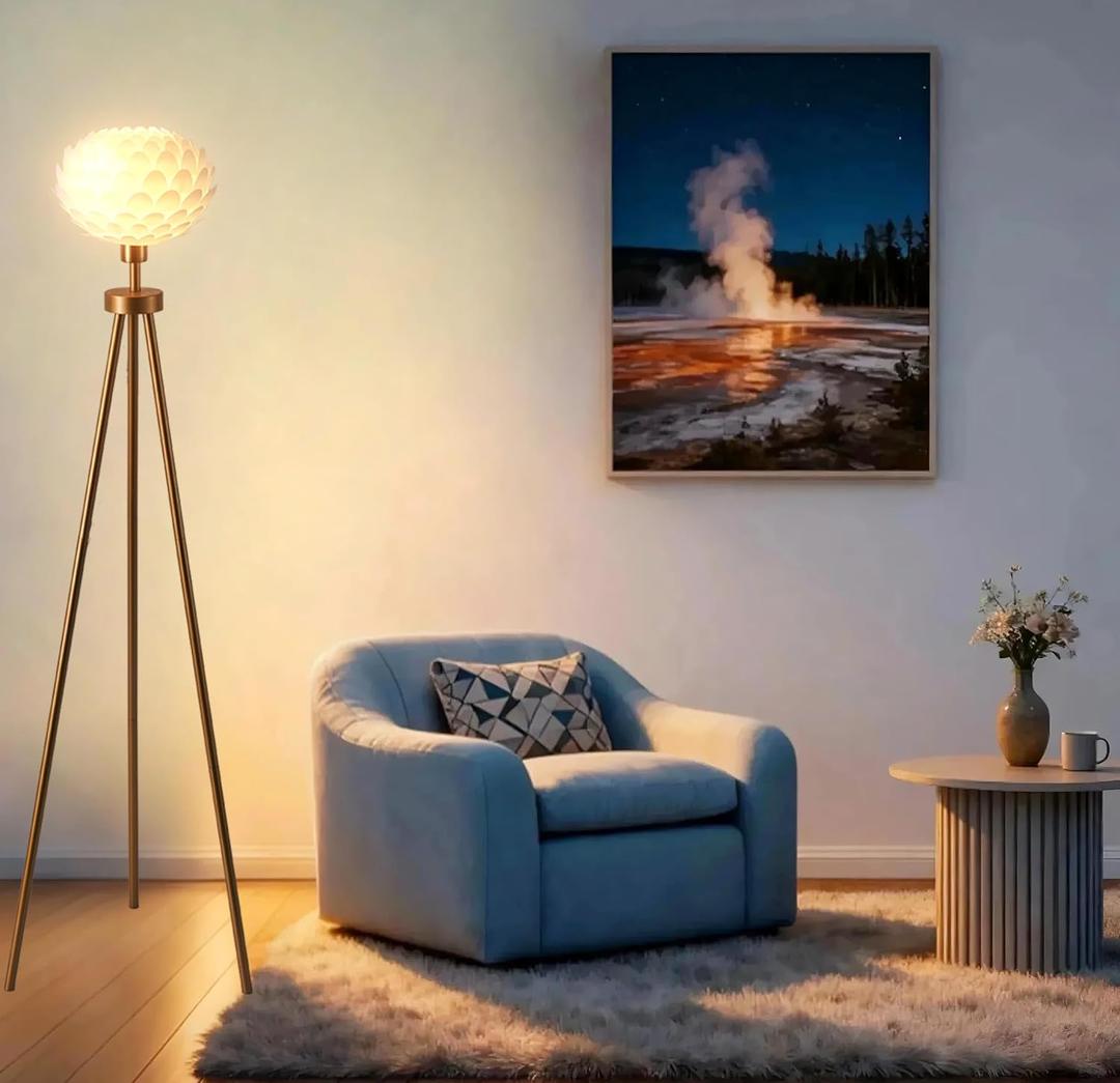 Fiqevs Flower Floor Lamp, Art Decor Gold Mid Century Modern Standing Lamp, Tripod Tall Lamp for Living Room & Bedroom, Home Office - Antique Brass Fiqevs Flower Floor Lamp, Art Decor Gold Mid Century Modern Standing Lamp, Tripod Tall Lamp for Living Room & Bedroom, Home Office - Antique Brass