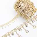 PEARLY JUN 1 Yards Rhinestone Trim Crystal Rhinestone Chain Gold Fringe Sewing Dress DIY Wedding Craft Projects Party Wedding Bouquet for Decoration Bridal Costume Embellishment Clothing Accessories