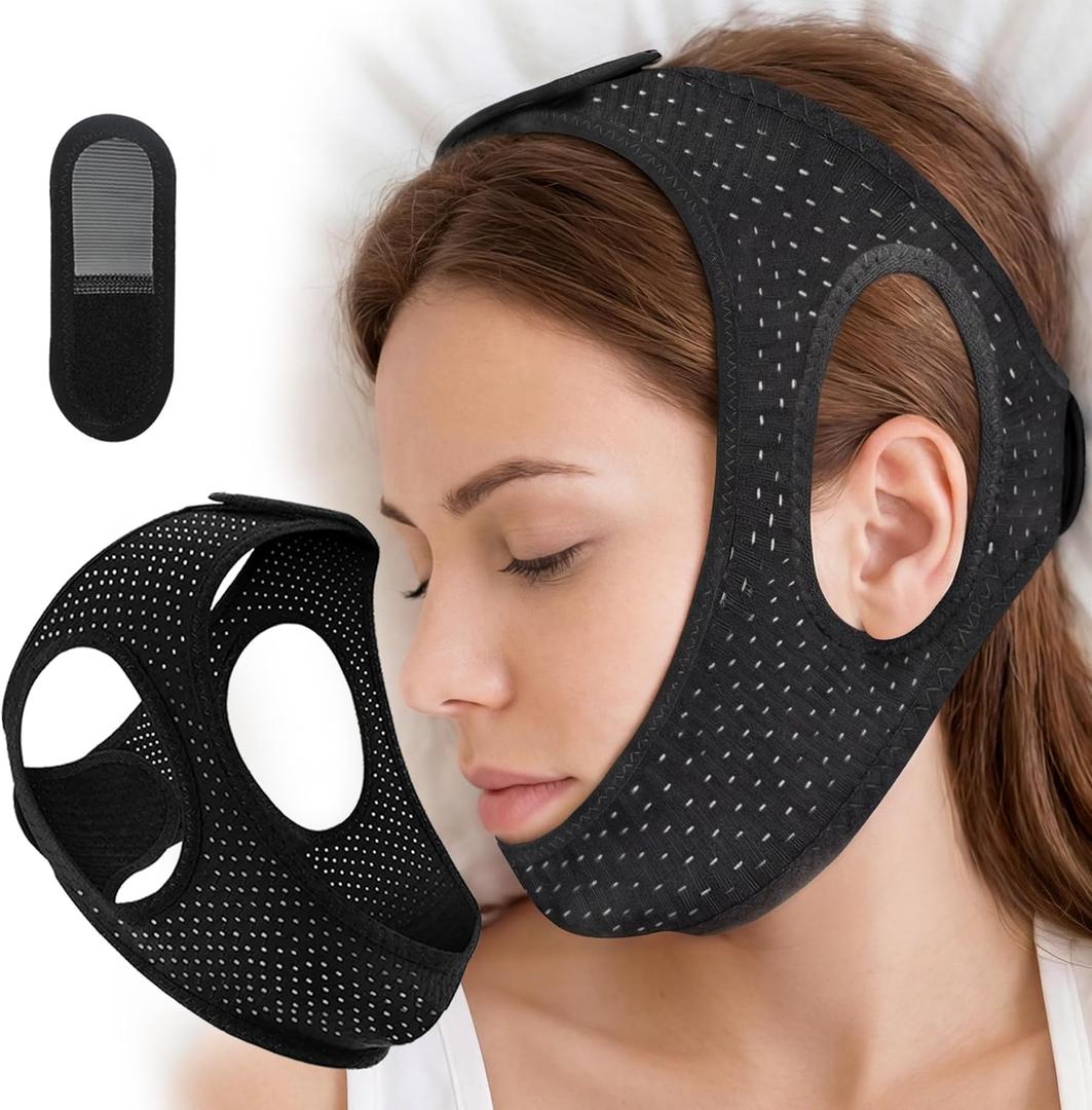 Chin Strap for Sleeping, Effective Anti Snoring Devices, Airflow Jaw Strap for Sleep Apnea Breathable and Comfortable, Adjustable Anti Snoring Chin Strap AABB