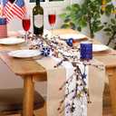 Wavwavw 59 Inches 4th of July Patriotic Garland Lighted Red White Blue Memorial Day Garland Artificial Star and Berry Lights Battery Operated 250th Anniversary Decor for Home Mantle Fireplace Table