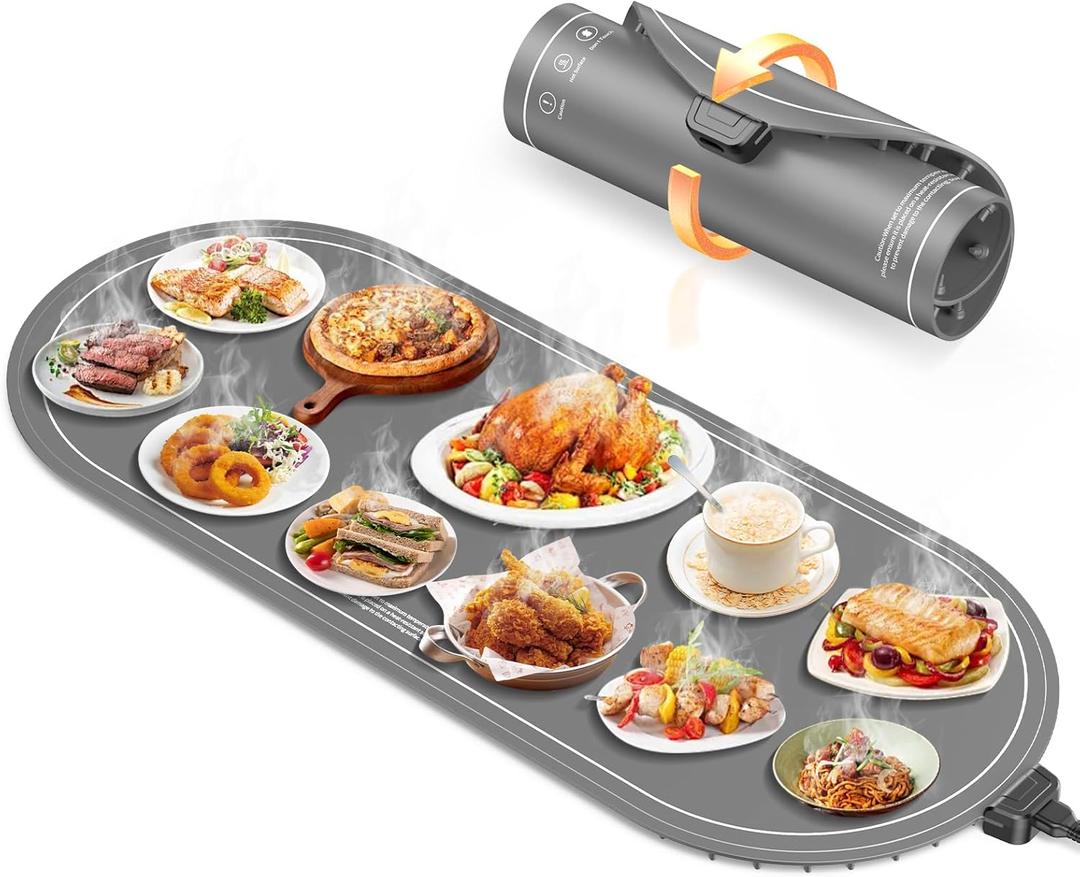 Warming Mat for Food Extra Large, 36"x15" Food Warming Mat with Heat Insulation Pad, Silicone Heating Mat for Food, Rollable & Portable, Food Warmers for Parties Buffet,Gatherings,Everyday Use (Gray)