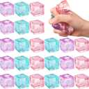 Meooeck 24 Pcs Ice Cubes Stress Balls for Adults Mini Cubes for Stress Relief Fidget Balls for Birthday Gifts Party Decorations Easter Basket Stuffer Egg Filler