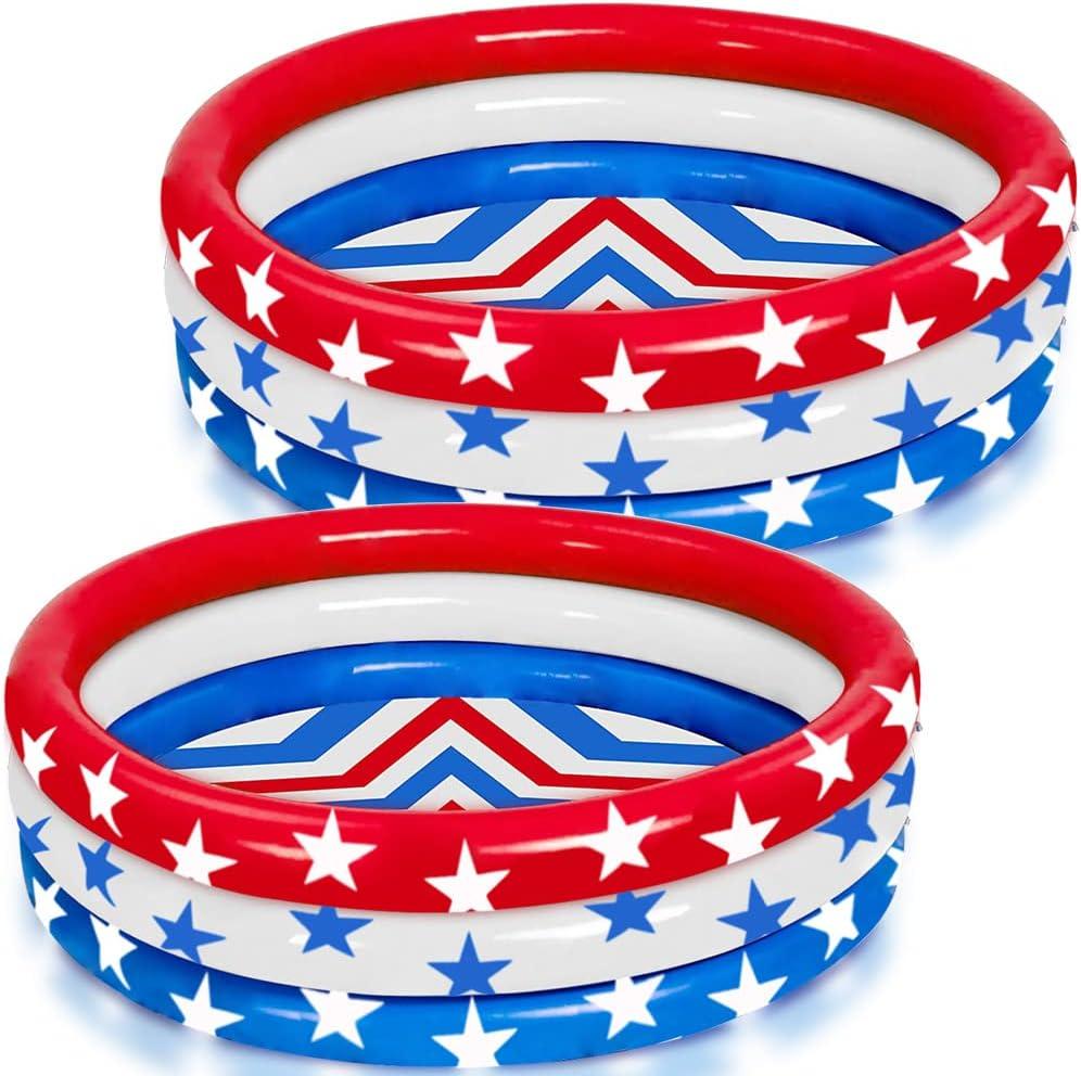 2 Pack Inflatable Kiddie Pool, 48" X 12" Star American Flag for Kids Toddler Summer Fun, Blow up Pool Pit Ball Swimming Pool for Indoor&Outdoor Backyard Garden Water Fun