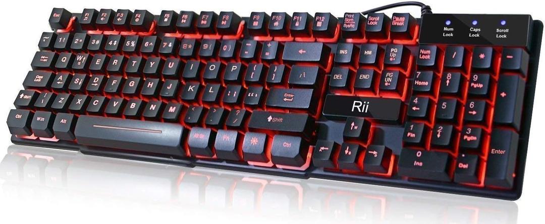 Rii RK100 3 Colors LED Backlit Mechanical Feeling USB Wired Multimedia Gaming Keyboard, Office Keyboard for Working or Primer Gaming, Office Device