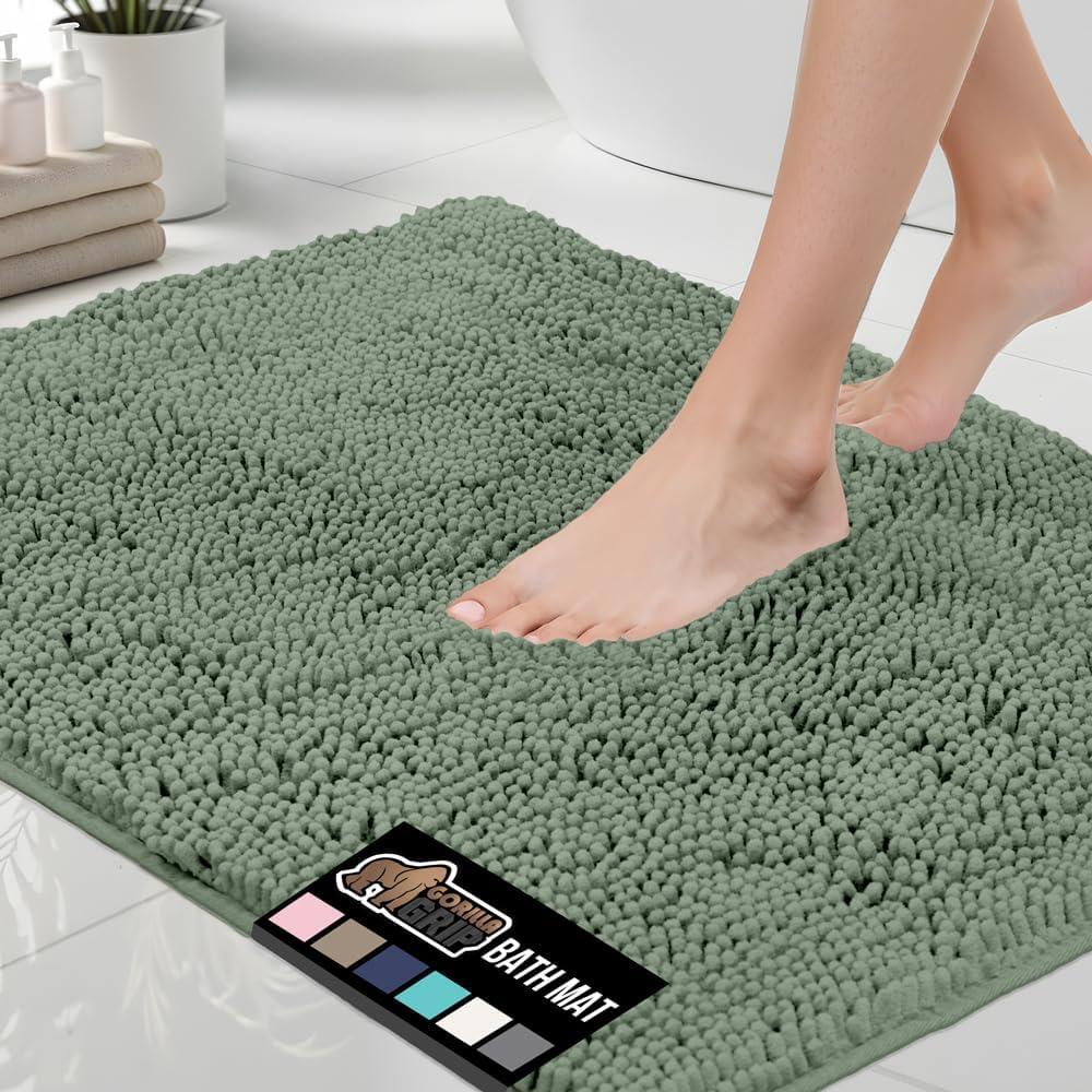 GORILLA GRIP Bath Rug Mat, Thick Soft Absorbent Chenille, Quick Dry Microfiber Mats, Rubber Backing Washable Shower Floor Rugs, US Designed Bathroom Bathmat Home Decor Accessories, 24x17 Sage Green
