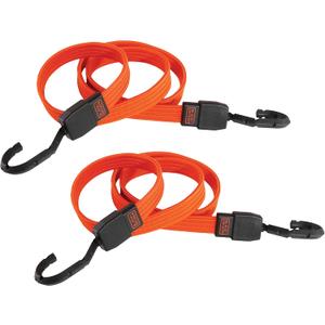 Black+Decker BDX1012 Black/Orange 48" Flat Bungee Cord Straps, 2 Pack