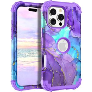 Hocase for iPhone 16 Pro Case 6.3", Heavy Duty Shockproof Protection Soft Silicone Rubber+Hard Plastic Bumpers Hybrid Protective Case for iPhone 16 Pro 2024 - When Purple Meets Blue