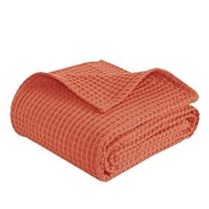 PHF 100% Cotton Baby Waffle Blankets -Lightweight Washed Soft Breathable Comfortable Swaddling Receiving Sleep Blankets - 30"x 40" Baby Toddler Blanket for Boys and Girls, Bright Orange
