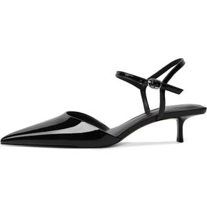 SAMMITOP Black Kitten Heels for Women Closed Pointed Toe Ankle Strap Slingback Heels Low Heel Pumps Shoes Dressy Patent Leather 1.5 Inch Size 10