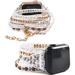 Boho Watch Bands Compatible with Apple Watch Band 38mm 40mm 41mm 42mm 44mm 45mm, Handmade Wrap iWatch Bracelet with Stainless steel Buckle for Women, Bohemian Beads Watch Strap for iWatch