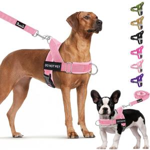 Lukovee No Pull Dog Harness & Leash Set - Heavy Duty Dog Vest Harness with Soft Padded for Medium Large Dogs, Adjustable Reflective Tactical Pet Harness for Easy Walk and Training (XL, PI)