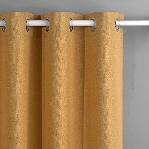 SINGINGLORY Blackout Curtain for Bedroom and Living Room, Grommet Linen Textured Darkening Curtains/Drapes Thermal Insulated 2 Panels Set (Yellow, 52x63 Inch)